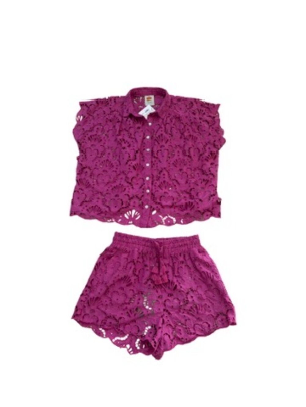 Farm Rio pink seashell eyelet short top set size M - Picture 2 of 6